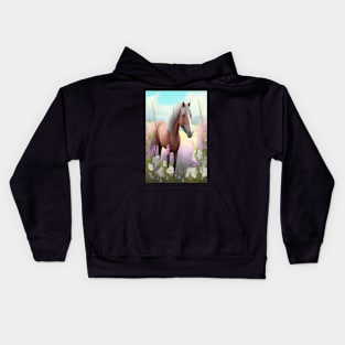 Horse in a Flower Field Kids Hoodie